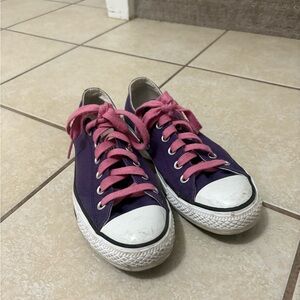 Purple Canvas Low-Top Converse with Pink Laces